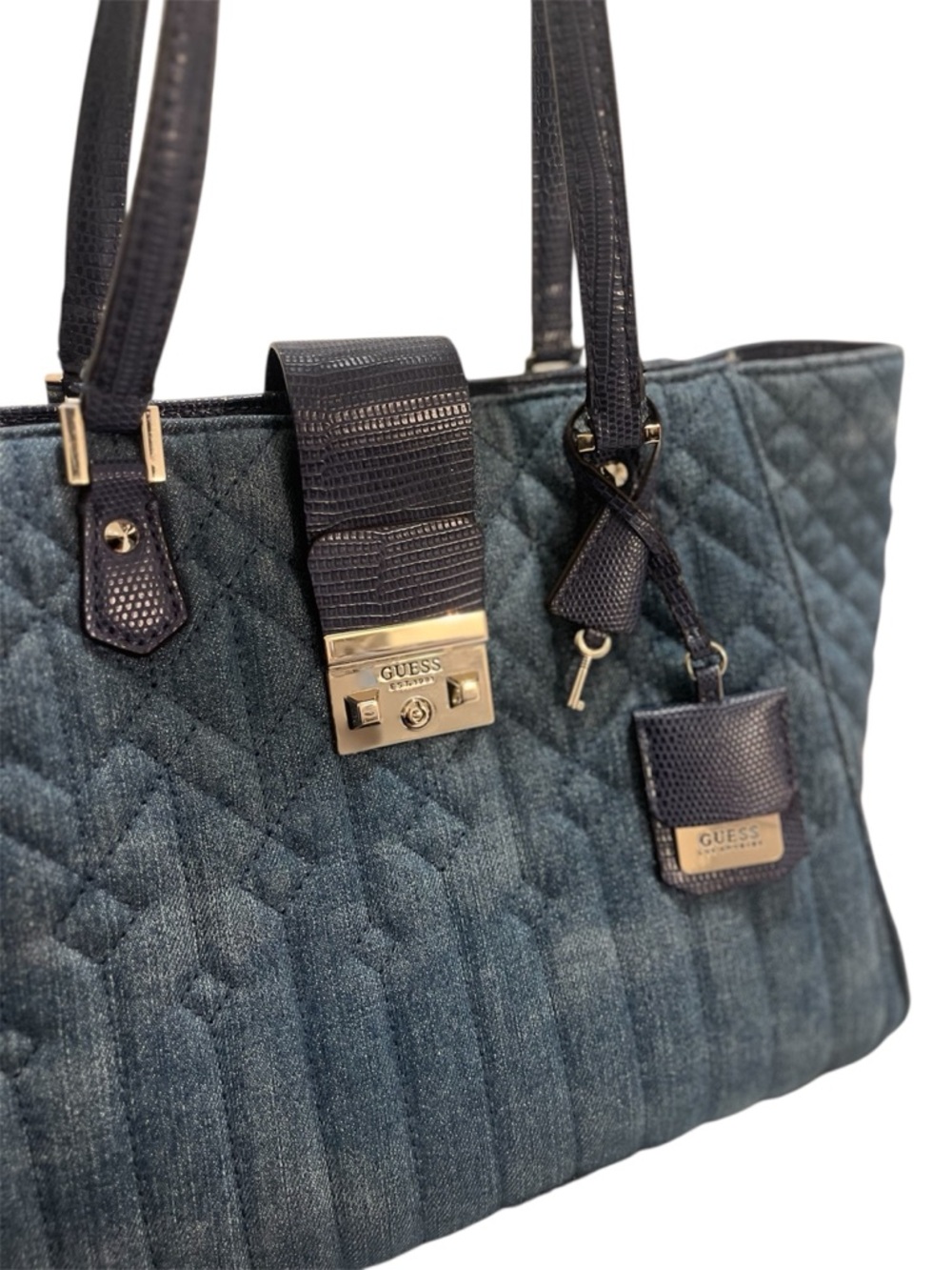 Authentic Archival 2016 GUESS Kalen Quilted Denim Carryall Bag - EUC